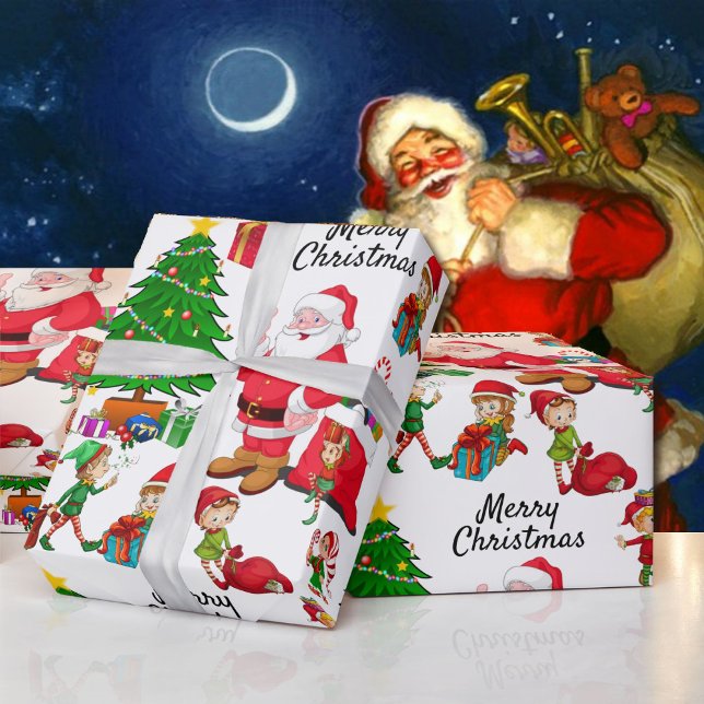 Papier Cadeau Santa Claus & Elves à la livraison de Noël (Créateur téléchargé)