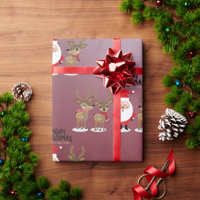 Papier Cadeau Santa Claus et Reindeer - Noël mignonne (Cadeau de vacances)