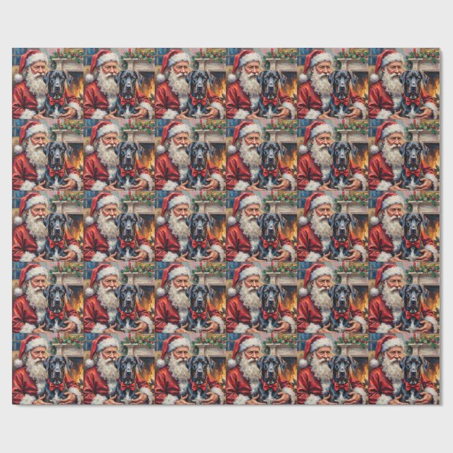 Papier Cadeau Santa Claus Holding Great Dane Christmas Art (Plat)