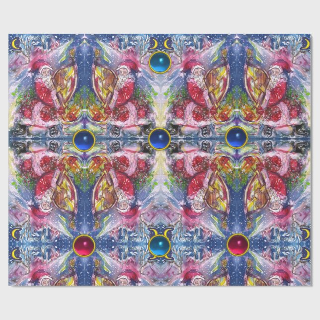 Papier Cadeau SANTA CLAUS JOUER DU HARP EN Abstrait LUMIÈRE (Plat)