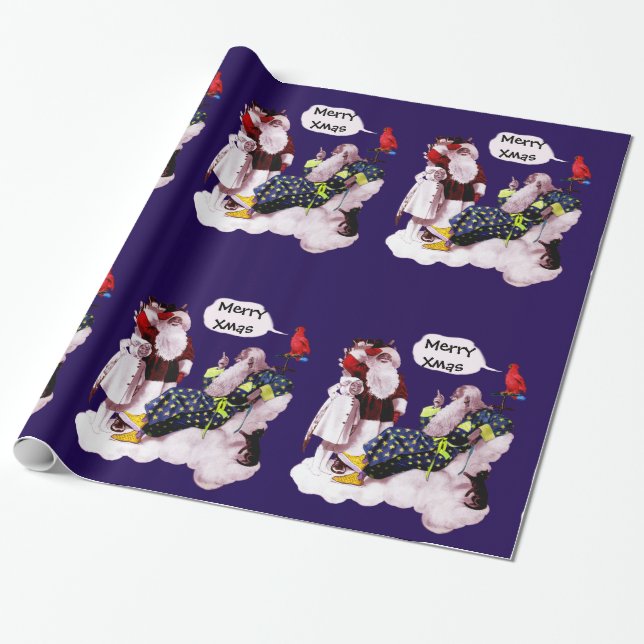 Papier Cadeau SANTA CLAUS, PETITE ANGEL & MERLIN Noël (Déroulé)
