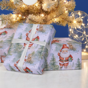 Papier Cadeau Santa Claus Puppy Neige moderne Noël