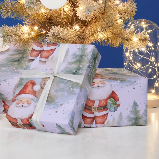 Papier Cadeau Santa Claus Puppy Neige moderne Noël (Vacances)