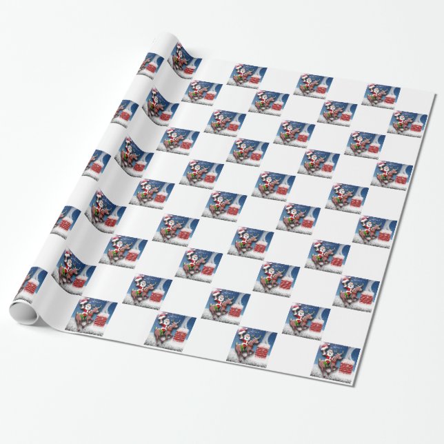 Papier Cadeau Santa Claus Reindeer Chimney Noël Soirée (Déroulé)