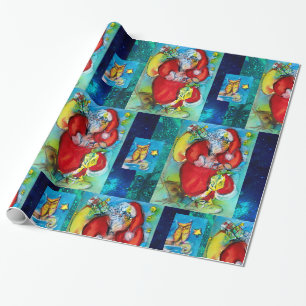 PAPIER CADEAU SANTA CLAUS TENANT LA TERRE, NOËL OWLS DE NUIT