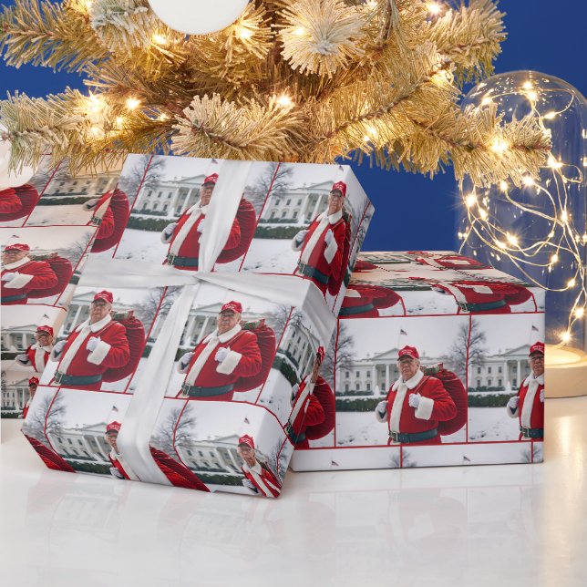 Papier Cadeau Santa Claus Trump avec le sac cadeau rouge (Vacances)