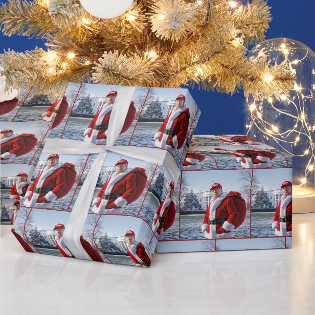 Papier Cadeau Santa Claus Trump avec le sac cadeau rouge (Vacances)