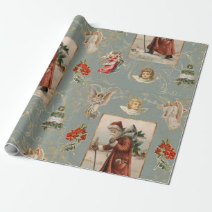 Papier Cadeau Santa Claus Vintage Angel Noël Sage Script