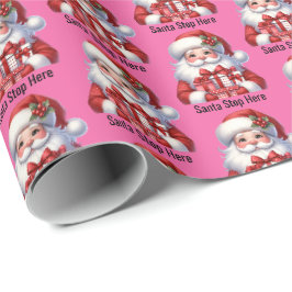 Papier Cadeau Santa Cute Jolly Girl Pink Red Presents