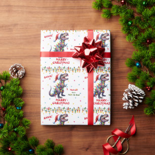 Papier Cadeau Santa Hat T-Rex Dinosaur Enfants Noël