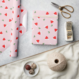 Papier Cadeau Santa Hats - Pink Christmas Cute Pattern