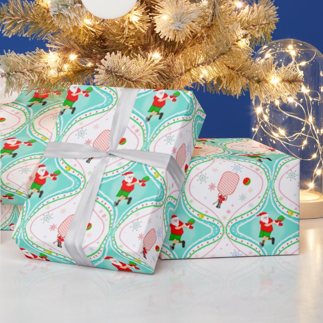 Papier Cadeau Santa Noël Pickleball Motif Ogee Emballage P (Vacances)