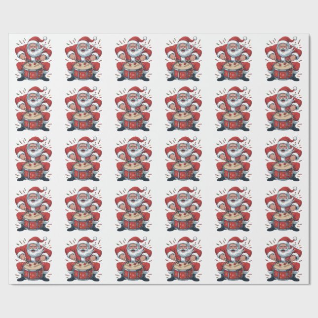 Papier Cadeau Santa Playing Drums Christmas Drummer Xmas  (Plat)