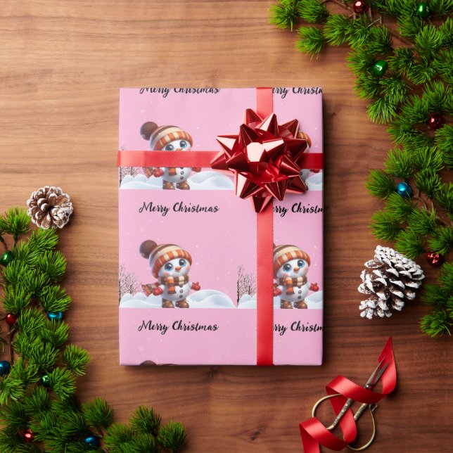 Papier Cadeau Santa & snowflakes on a pink background Christmas (Cadeau de vacances)