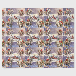 Papier Cadeau Santas hippique de Noël de l'Ouest neige, Grange r