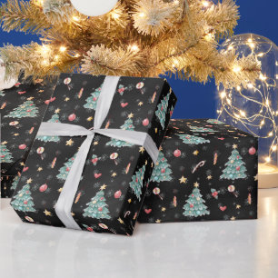 Papier Cadeau Sapin de Noël à l'aquarelle fantaisiste