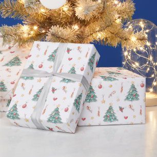 Papier Cadeau Sapin de Noël à l'aquarelle fantaisiste