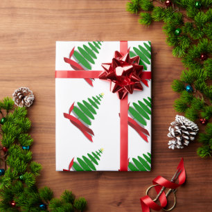 Papier Cadeau Sapin de Noël avec Ruban Rouge
