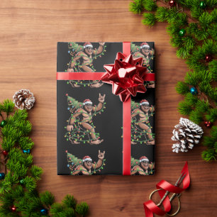 Papier Cadeau Sapin de Noël Bigfoot Santa Lumières Xmas Sasquatc