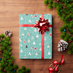 Papier Cadeau Sapin de Noël Bleu Blanc Motif Festif Cadeau