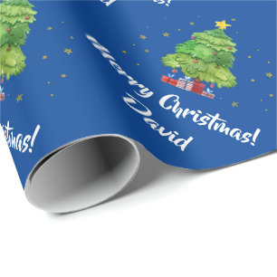 Papier cadeau Sapin de Noël Bleu Joyeux Noël