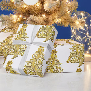 Papier Cadeau Sapin de Noël élégant en filigrane d'or
