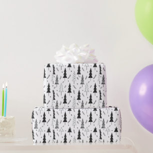 Papier Cadeau Sapin de Noël élégant moderne noir et blanc