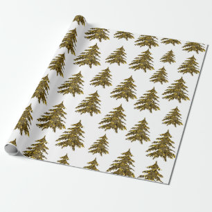 Papier Cadeau Sapin de Noël en or scintillant