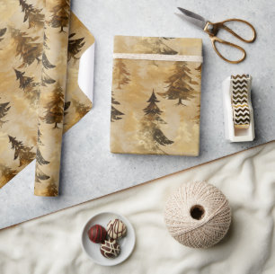 Papier Cadeau Sapin de Noël métallisé or et bronze tendance