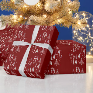 Papier Cadeau Sapin de Noël Mignon Fête Fa La La La Conviviale