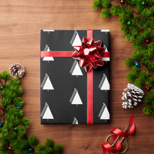 Papier Cadeau sapin de Noël minimaliste vacances noir blanc