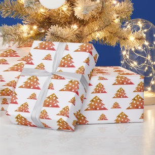 Papier Cadeau Sapin de Noël Moderne Orange Rouge Motif de Fêtes