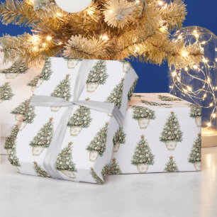 Papier Cadeau Sapin de Noël Ornement Crème