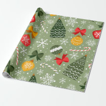 Sapin de Noël & Ornements Motif Vert Sauge