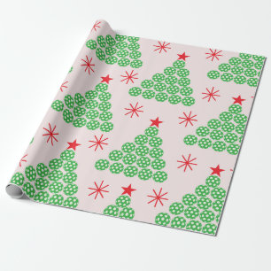 Papier Cadeau Sapin de Noël Pickleball avec motif étoiles