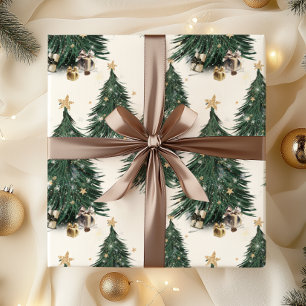 Papier Cadeau Sapin de Noël scintillant doré élégant