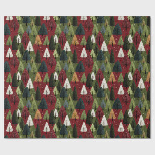 Papier Cadeau Sapin de Noël texturé fantaisiste – Rouge & Vert
