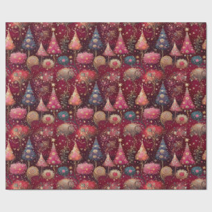 Papier Cadeau Sapins de Noël en rose et en or