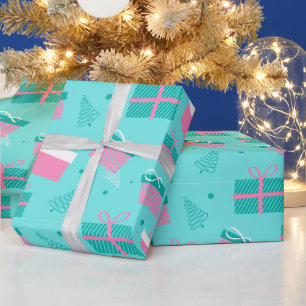 Papier Cadeau Sapins de Noël et Cadeaux Moderne Noël