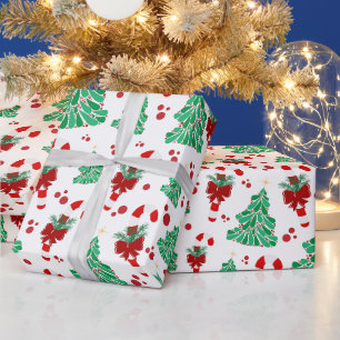 Papier Cadeau Sapins de Noël et Canne de Bonbon 