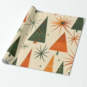 Papier Cadeau Sapins de Noël Rétro Moderne du Milieu du Siècle
