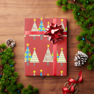 Papier Cadeau Sapins de Noël Rouges Cadeau