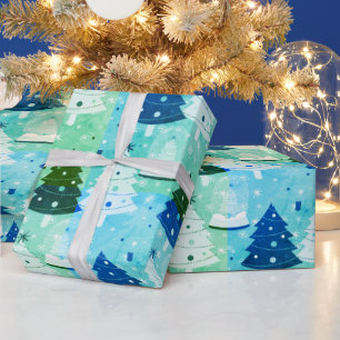 Papier Cadeau Sapins de Noël verts et boule à neige