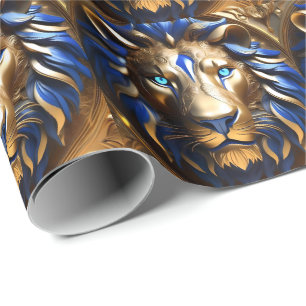 Papier Cadeau Sapphire Lion Bleu Et Or,