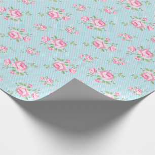 Papier Cadeau Sarcelle d'hiver à pois classique de roses florau