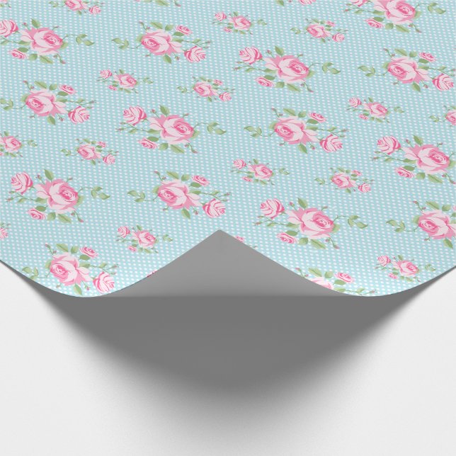 Papier Cadeau Sarcelle d'hiver à pois classique de roses floraux (Coin)