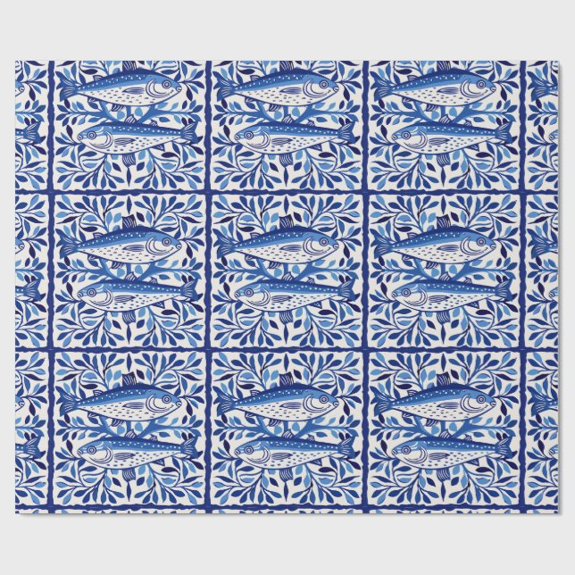 Papier Cadeau Sardine bleue et blanche portugaise (Plat)