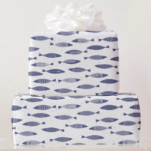 Papier Cadeau Sardine Poisson Navy Bleu Blanc Côté Mer