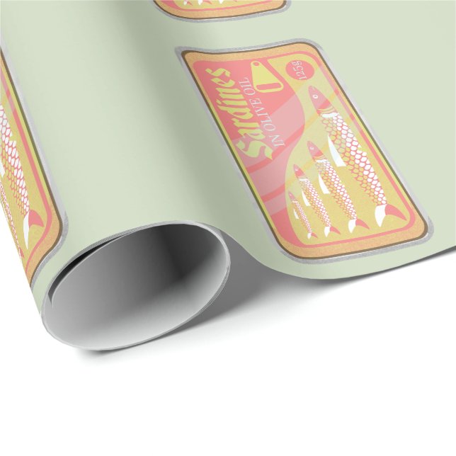 Papier Cadeau Sardines en style poster rétro (Coin rond)