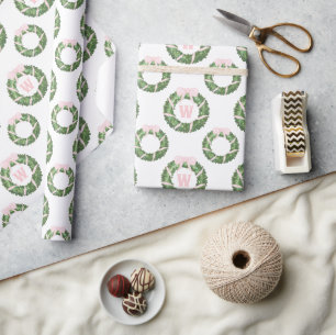 Papier Cadeau Sash rose Bow Noël Monogramme Wreath